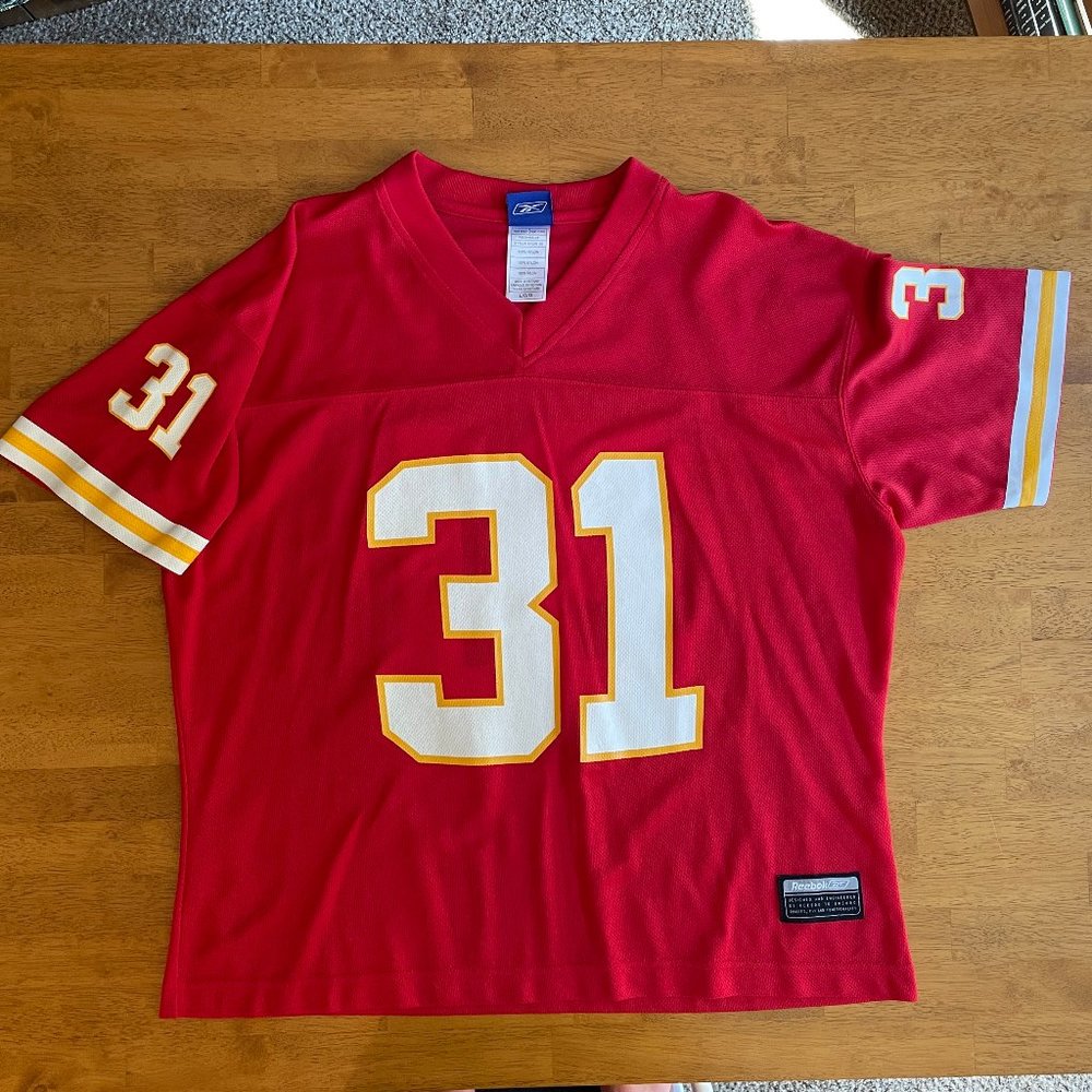 Size Large Priest Holmes Kansas City Chief's V-neck jersey by Reebok